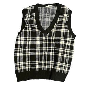 Primark Plaid Sweater Vest M Black White Preppy Academia Y2K Grunge Knit Vest